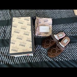 Gucci GG Velvet Crystal embellished mules